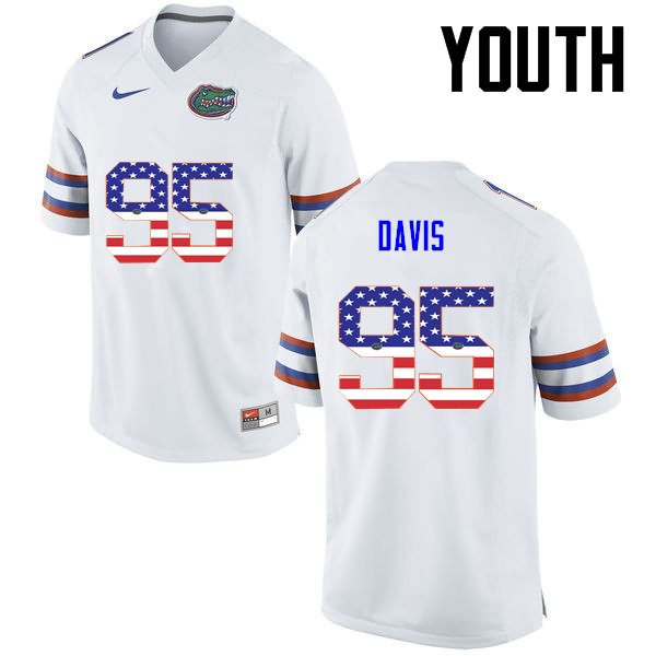 Youth NCAA Florida Gators Keivonnis Davis #95 Stitched Authentic USA Flag Fashion Nike White College Football Jersey FLQ1365IZ